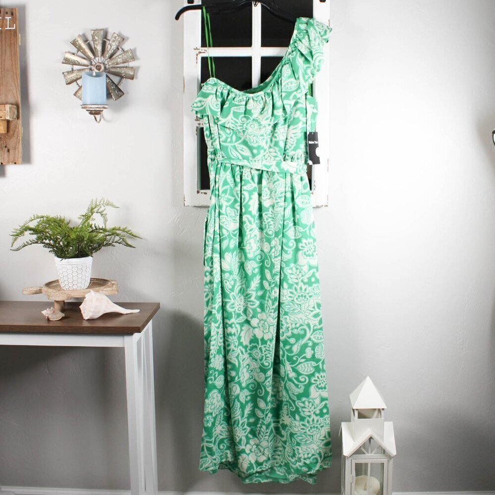 Maison Tara Floral One-Shoulder Maxi Dress 20W - Ivory & Green - New with Tags! - Picture 4 of 11